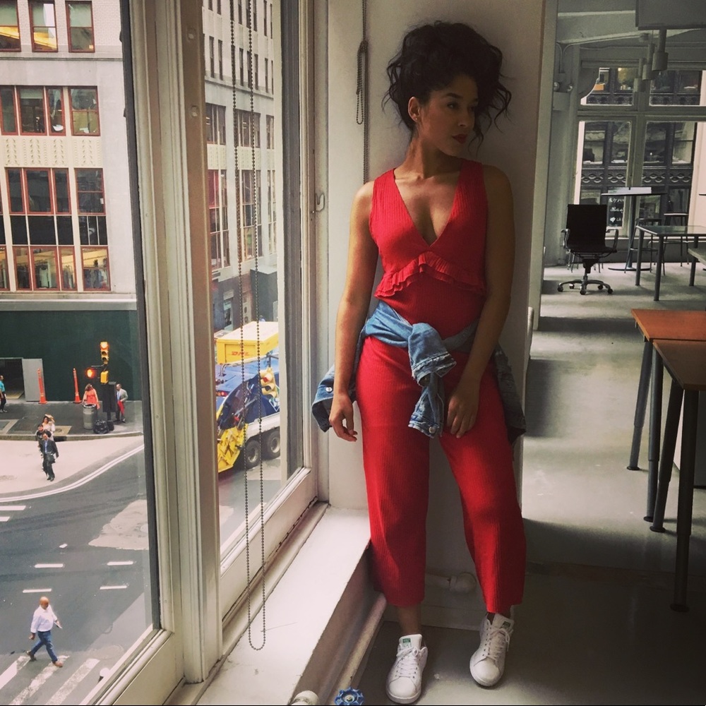Zara Red Ribbed Jumpsuit - Picture 2 of 2